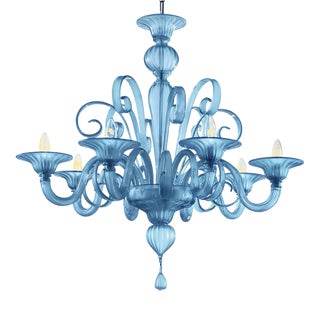 Venetian Blue Satin Murano Glass Chandelier by Simoeng For Sale