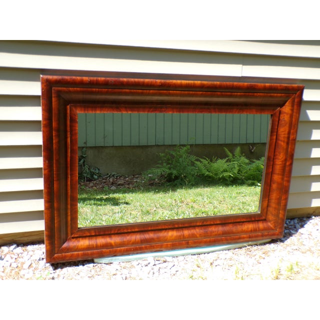Traditional Large 19th C. Antique Empire Flame Mahogany Framed Ogee Mantel Wall Mirror For Sale - Image 3 of 11