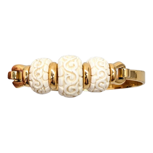 Vintage Signed Crown Trifari Goldtone Carved Faux-Ivory Cuff Bracelet