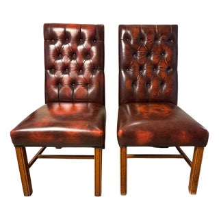 Set of Vintage Chesterfield-Style Leather Chairs For Sale