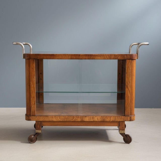 Art Deco Walnut and Chrome Serving Trolley, 1930s For Sale - Image 3 of 8
