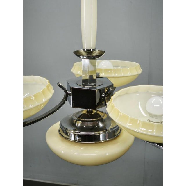Vintage Art Deco Chrome and Champagne Glass Pendant Light, Czechoslovakia, 1930s For Sale - Image 3 of 11
