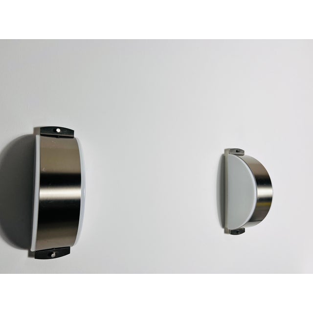 Pair of Chrome and Opaline Glass Wall Lamps by Glashütte Limburg, 1960s For Sale - Image 11 of 12