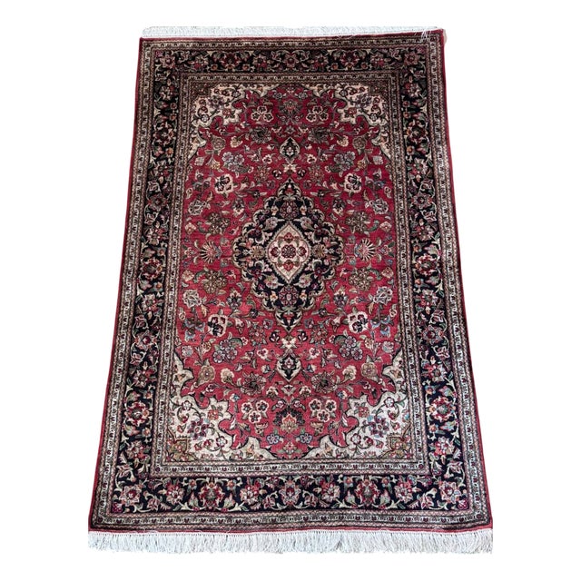 Vintage Ghom Silk Oriental Rug in 100% Silk, 1980s For Sale
