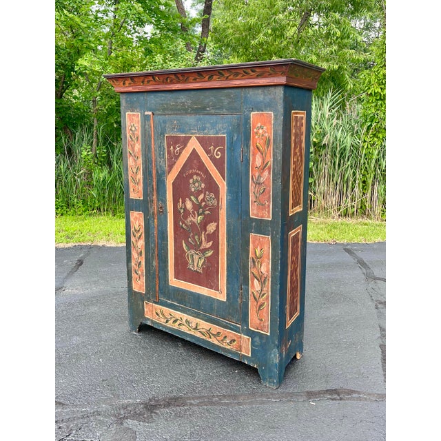 Farmhouse Antique European Painted Folk Armoire With Modular Shelving For Sale - Image 3 of 10