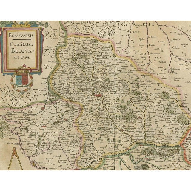 Antique Map of the Region of Beauvais by Hondius, 1630 For Sale - Image 3 of 5