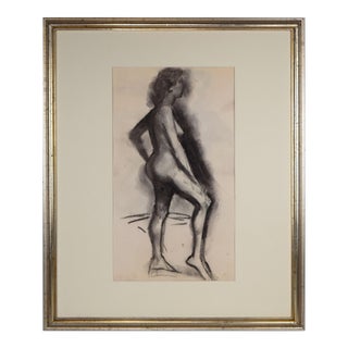 Vintage Mid Century Charcoal Figure Study Drawing of a Female Nude C. 1950 For Sale