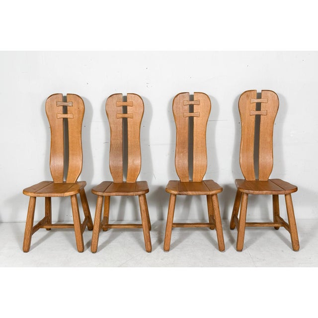 1970s Vintage Brutalist Chairs in Oak from De Puydt, 1970s, Set of 6 For Sale - Image 5 of 16