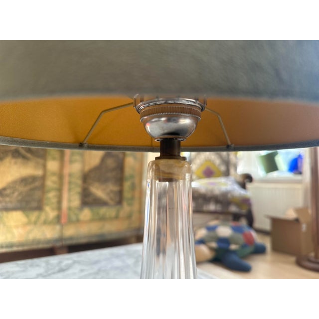 French Crystal Table Lamp with Sage Velvet Shade from Sevres, 1970s For Sale - Image 6 of 17
