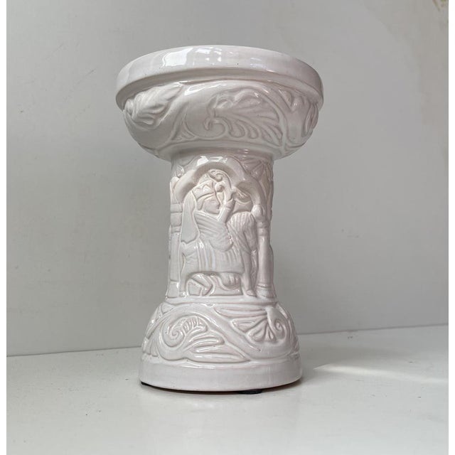 Baptismal Font Candleholder in White Glazed Terracotta by L. Hjorth, 1950s For Sale - Image 9 of 9