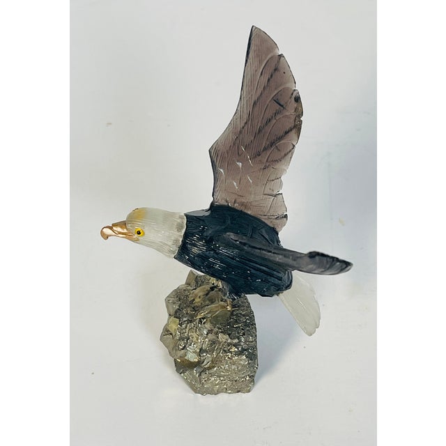 1960s Pair Eagle Semiprecious Stones Birds Sculptures on Pirite Bases For Sale - Image 4 of 10