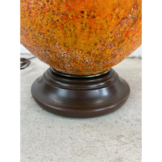 Pair of Mid a Century Modern Orange Table Lamps With Lava Glaze For Sale - Image 11 of 12
