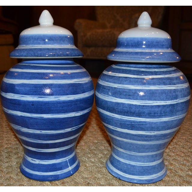 Indigo & White Striped Ginger Jars A Pair Chairish