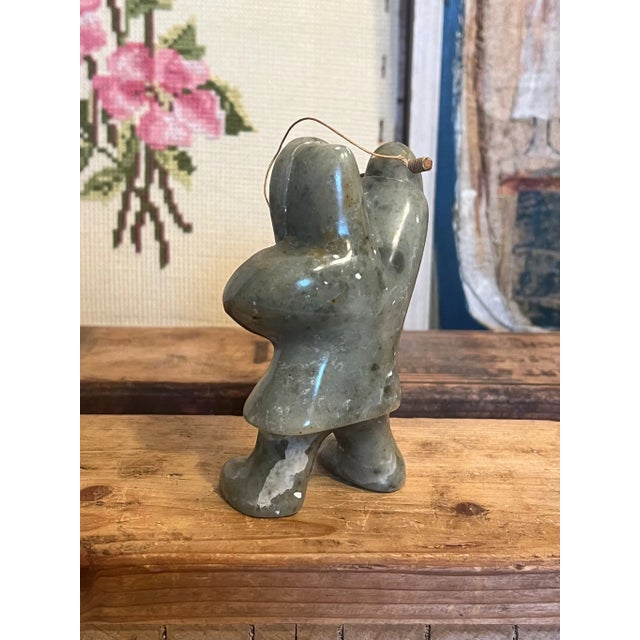 Green 1970s Indigenous Hunter Pnw Carved Stone Art Figurine For Sale - Image 8 of 8
