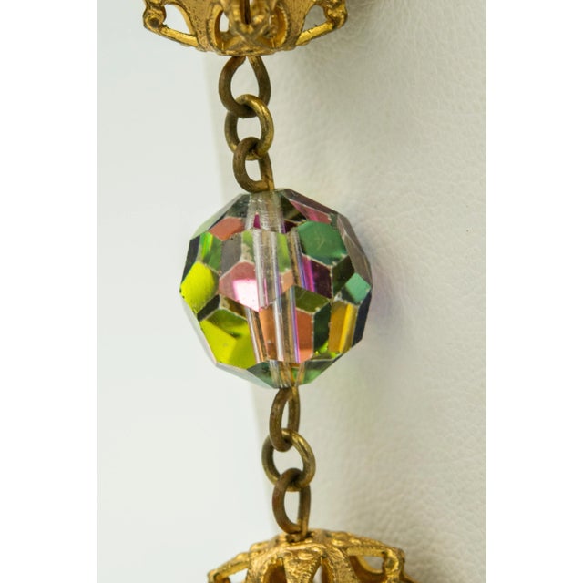 Modern French Organic Blue Glass Bead and Crystal Gilt Leaf Necklace For Sale - Image 3 of 7