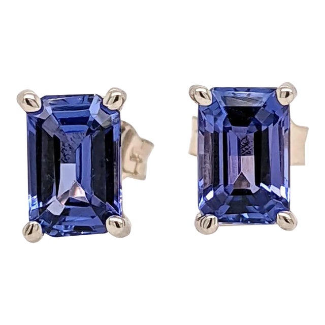 Tanzanite Solitaire Stud Earrings in Solid 14k Gold Emerald Cut - 2 Pieces For Sale