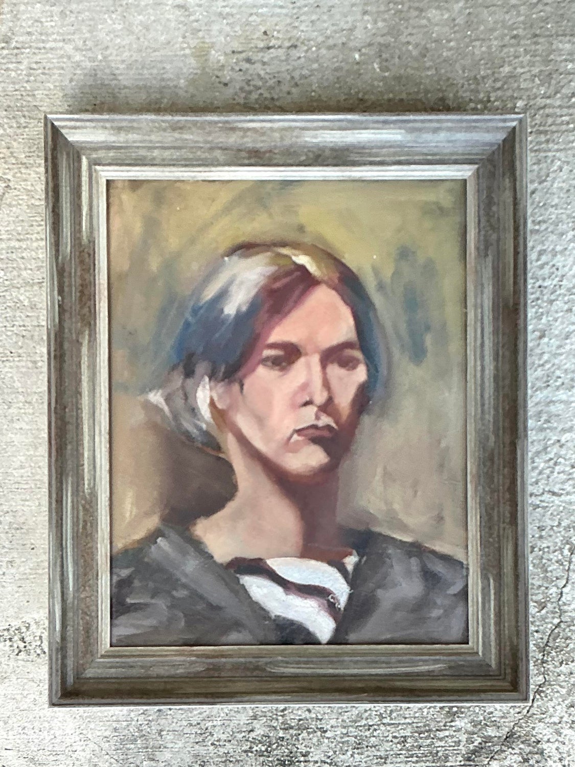 Vintage Original Oil Portrait on Canvas - Canvas, 17.75W x 21.75H - Top view