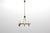 Beautiful and refined Murano glass chandelier with six circular glass arms and brass lamp holders. Gilded brass frame and...
