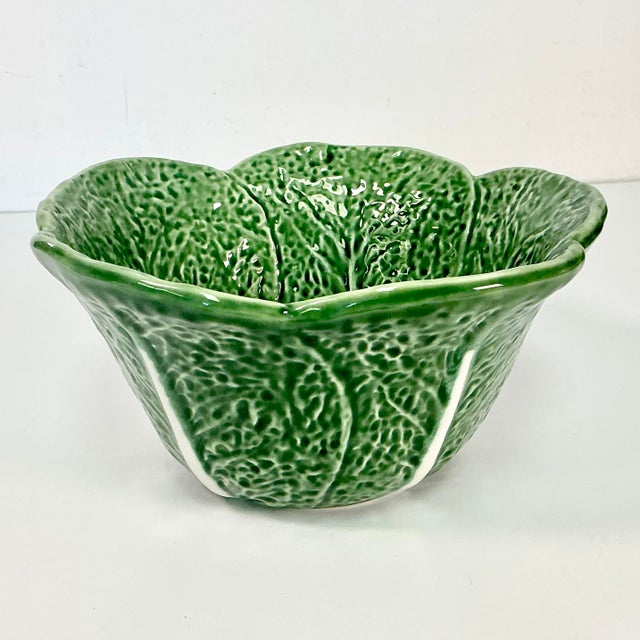 Forest Green 1980s Vintage Majolica Hollywood Regency Arts & Crafts Deep Cabbage Serving Bowl For Sale - Image 8 of 14