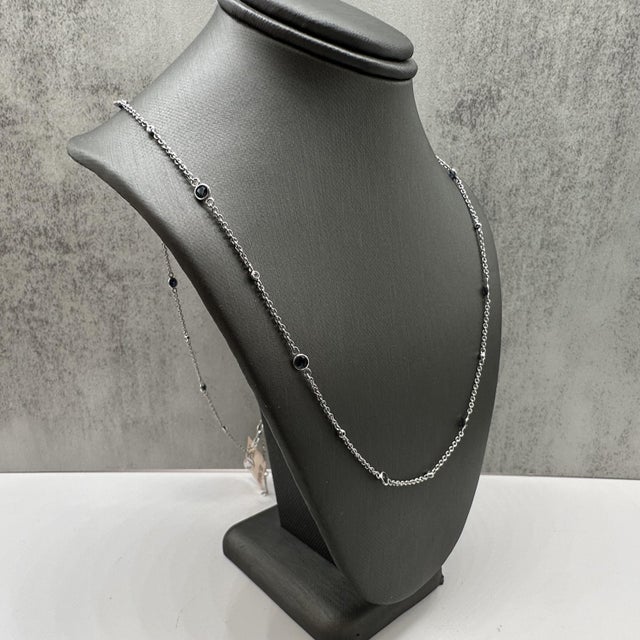 Contemporary Designer Effy Sapphire Diamond Station Necklace 14kt White Gold NWT For Sale - Image 3 of 6