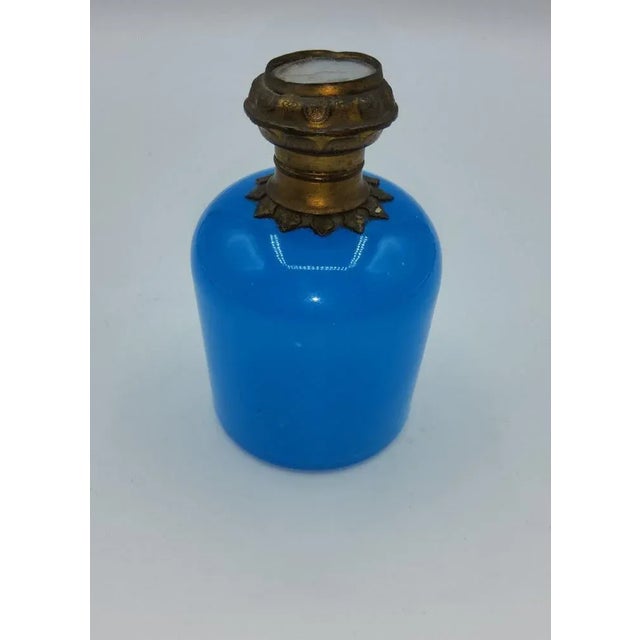 Blue 19th Century French Opaline Glass Perfume Bottle with Miniature Top For Sale - Image 8 of 9