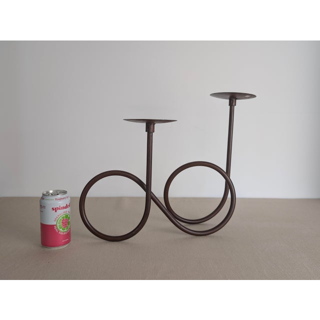 Brown Vintage Double Loop Metal Candleholder For Sale - Image 8 of 8