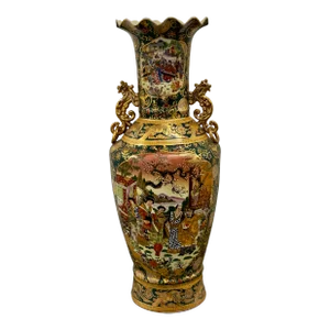 Large 1990s Japanese Royal Satsuma Hand Painted Tall Palace Floor Vase