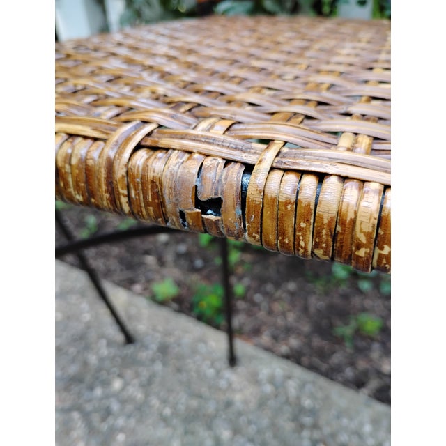 Metal Late 20th Century Wicker Iron Bar Counter Stools Pair For Sale - Image 7 of 10