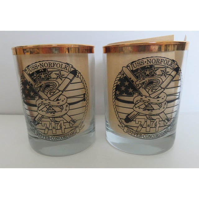 American Vintage Naval Uss Norfolk (Ssn-714) Cocktail Whiskey Glass - a Pair For Sale - Image 3 of 10