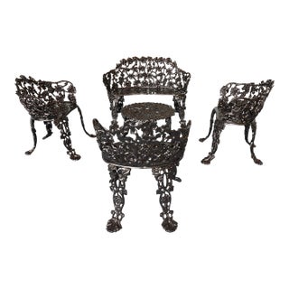 Mid 20th Century Cast Iron Grapevine Garden Seating & Table, 5 Pieces For Sale