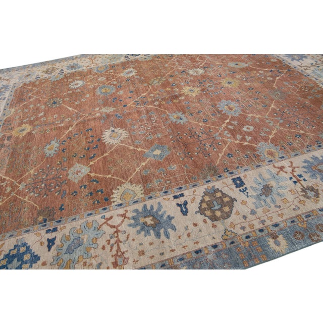 Early 21st Century Modern Indian Tabriz Handmade Allover Wool Rug With Brown Field by Apadana For Sale In New York - Image 6 of 7