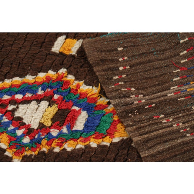 Textile Vintage Moroccan Rug in Brown With Colorful Lozenge Diamonds | Rug & Kilim For Sale - Image 7 of 7