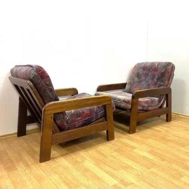 Wood Vintage Armchairs in Wooden Frame, 1970s, Set of 2 For Sale - Image 7 of 10