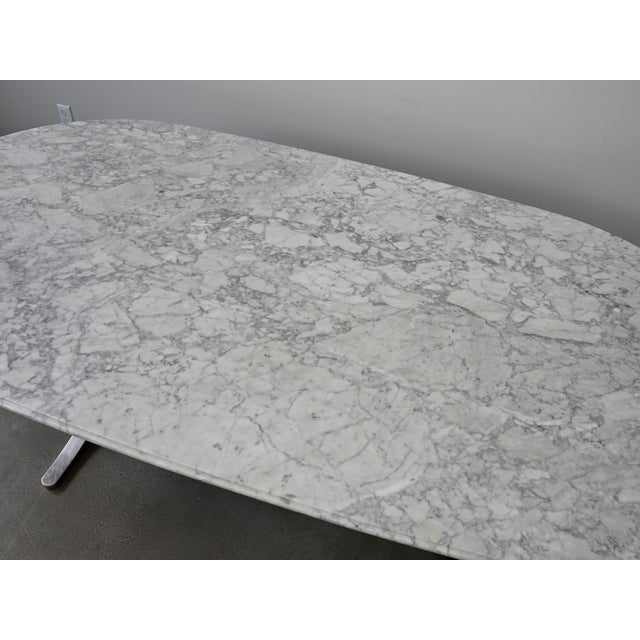 1980s Carrara Marble Dining Table With Stainless Steel Base by Nicos Zographos For Sale - Image 5 of 12