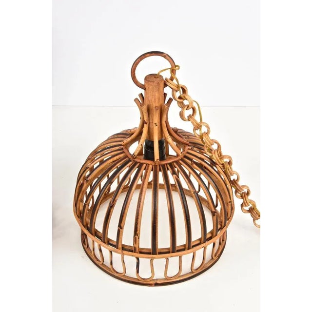 Mid-Century Italian French Riviera Bambo & Rattan Round Pendant Lamp, 1960s For Sale - Image 14 of 18