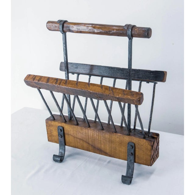 Wood French Magazine Rack in Wrought Iron and Oak, 1960s For Sale - Image 7 of 7