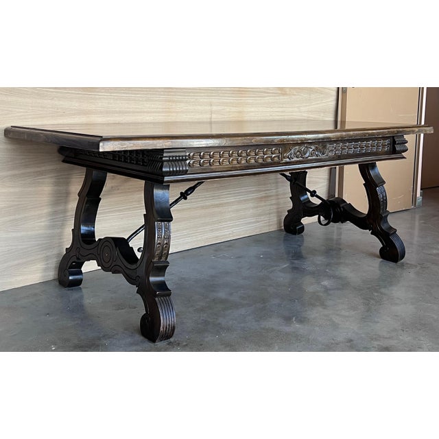 Early 20th Century Large Spanish Two Faces Baroque Style Oak Library Table or Center table For Sale - Image 18 of 18