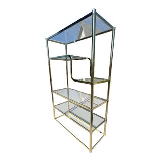 Vintage Mid Century Modern Postmodern Brass Gold Etagere 5 Shelf Bookcase Wall Unit Display Case For Sale