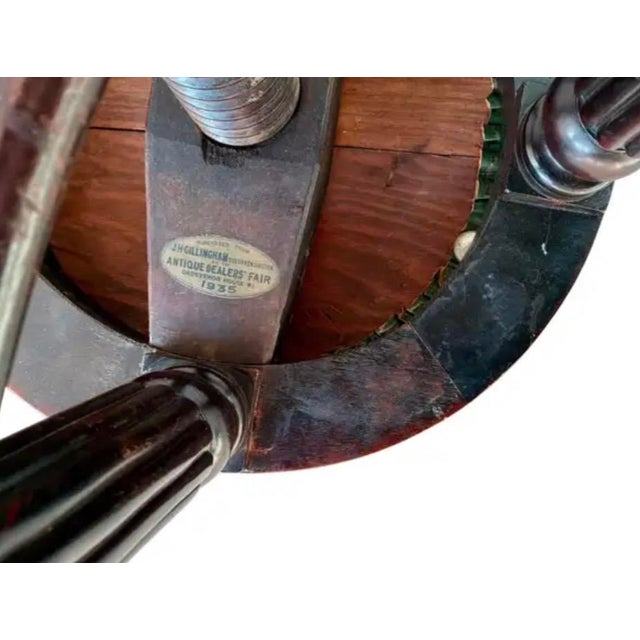 Brown Adjustable English Mahogany Music Stool, Green Leather Seat, C. 1860 For Sale - Image 8 of 8