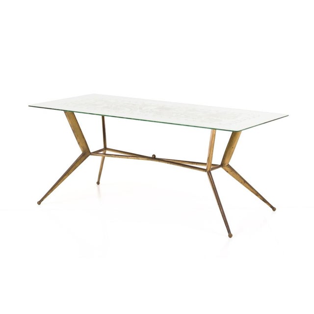 Vintage Brass Coffee Table with Engraved Glass Top from Fontana Arte, 1950s For Sale - Image 11 of 11
