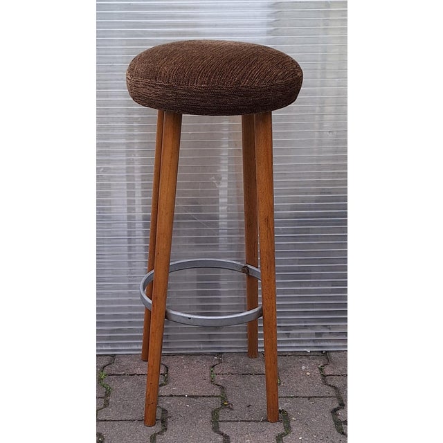 1960s Mid-Century Bar Stool with Beechwood Frame and Metal Ring, 1960s For Sale - Image 5 of 5