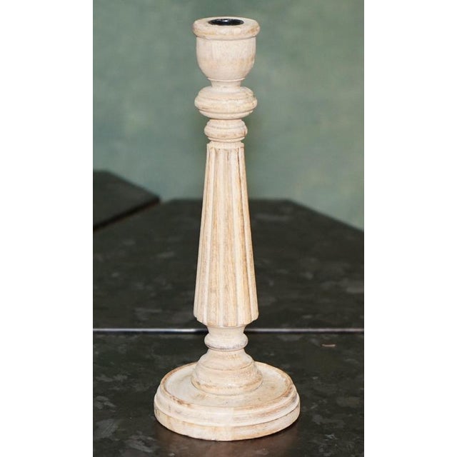 Neoclassical Carved Fluted Limed Oak Candlesticks, Set of 2 For Sale - Image 8 of 12