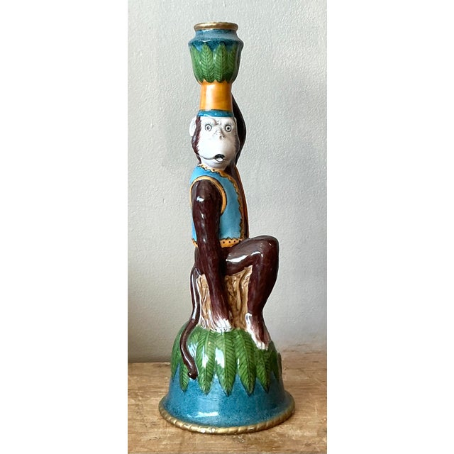 Vintage Boho Glazed Ceramic Monkey Candlestick For Sale - Image 4 of 9