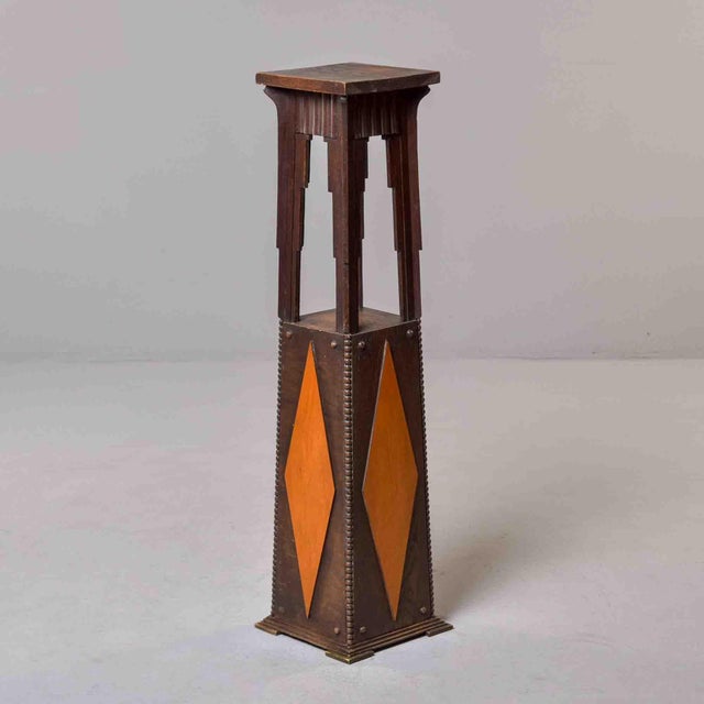 Arts & Crafts Oak Pedestal With Diamond Inlay Circa 1890s For Sale - Image 10 of 11