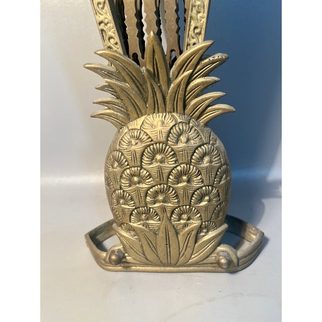 Fireplace Screen Brass Peacock Feathers Pineapples Both Sides Hollywood Regency 1950s For Sale In Providence - Image 6 of 7