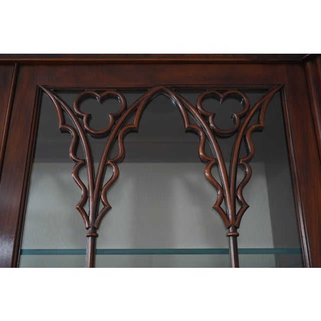 John Widdicomb Vintage Large Walnut Gothic Design Breakfront Display Bookcase For Sale - Image 10 of 18