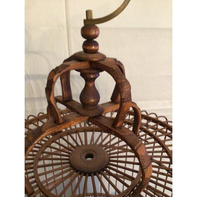 Brass 1960s Handmade Bamboo Wood Birdcage With Brass Hook For Sale - Image 8 of 11