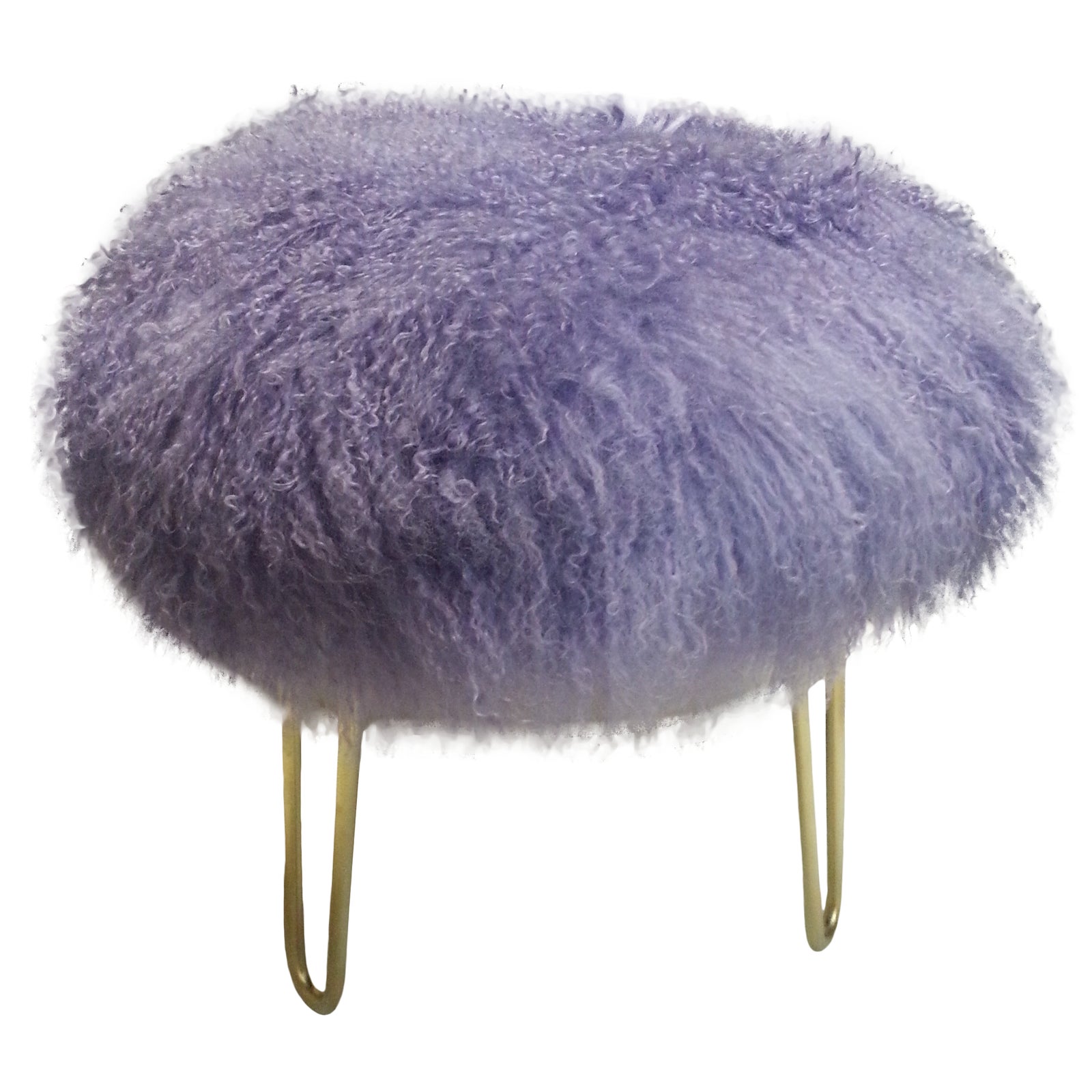 Genuine Mongolian Lavender Lamb Fur Stool | Chairish