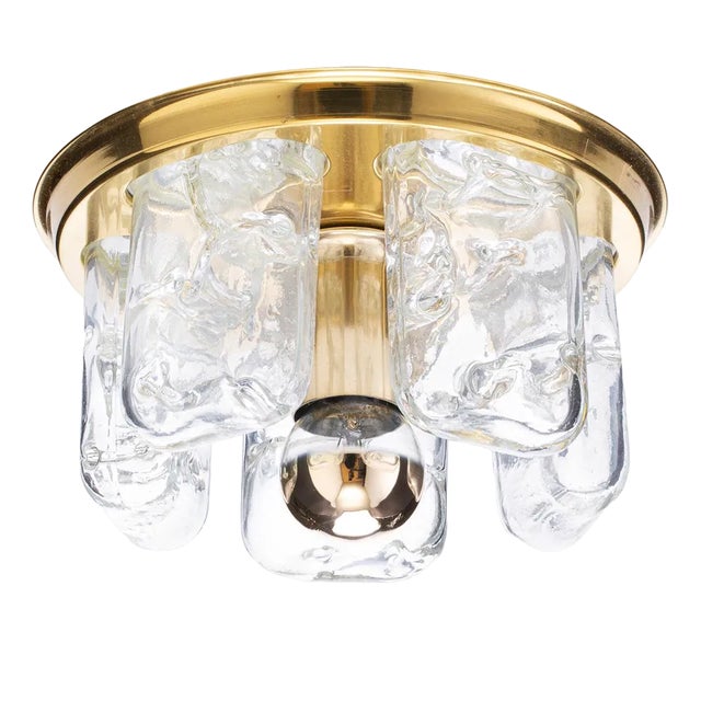 Ceiling Light in Brass with Hand-Blown Glass Elements from Doria Leuchten, Germany, 1970s For Sale