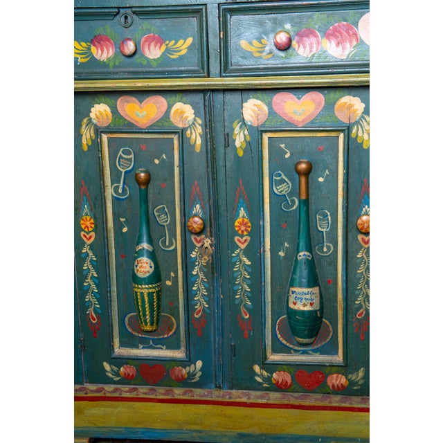 Green 1940s Hand-Painted Folk Art Bar Cabinet by Peter Hunt in Green For Sale - Image 8 of 13